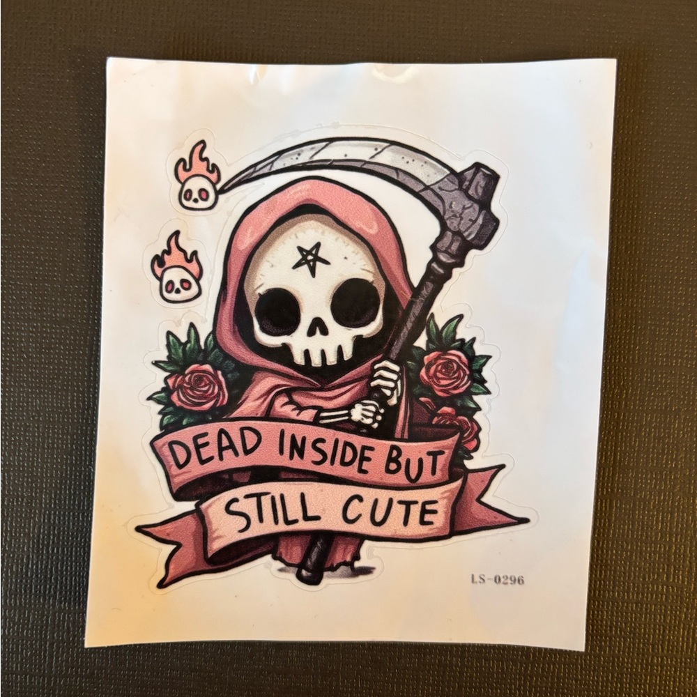 (3 for $20) Pink Gothic Grim Reaper Sticker • Dead Inside But Still Cute • new